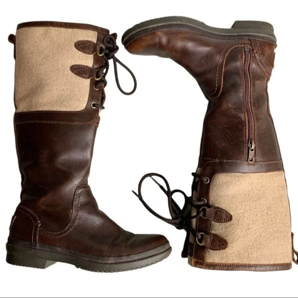 UGG Elsa Women's Waterproof Wool Blend/Leather Tall Boots Size 5 Chestnut Brown - Picture 4 of 14
